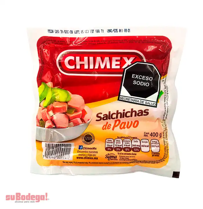 Salchicha de Pavo Chimex 400 gr.