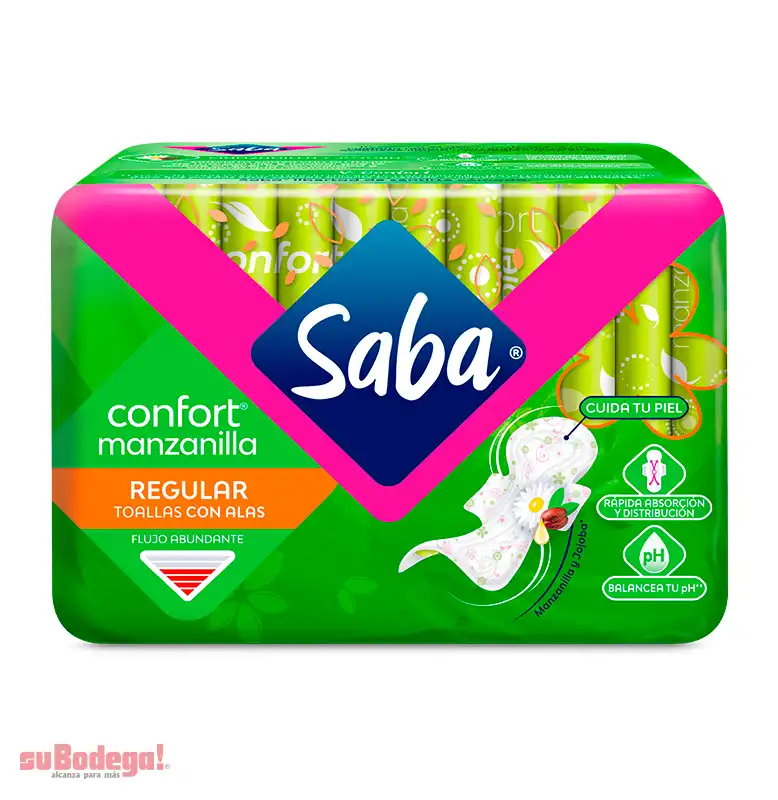 Toalla Sanitaria Saba Confort Manzanilla Regular con Alas 10 pz.