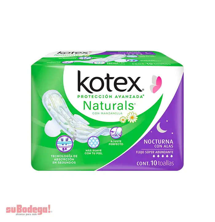 Toalla Sanitaria Kotex Nocturna Manzanilla con Alas 10 pz.