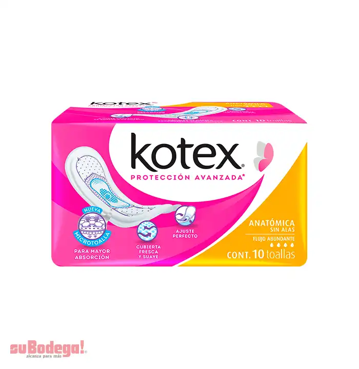 Toalla Sanitaria Kotex Anatómica sin Alas 10 pz.