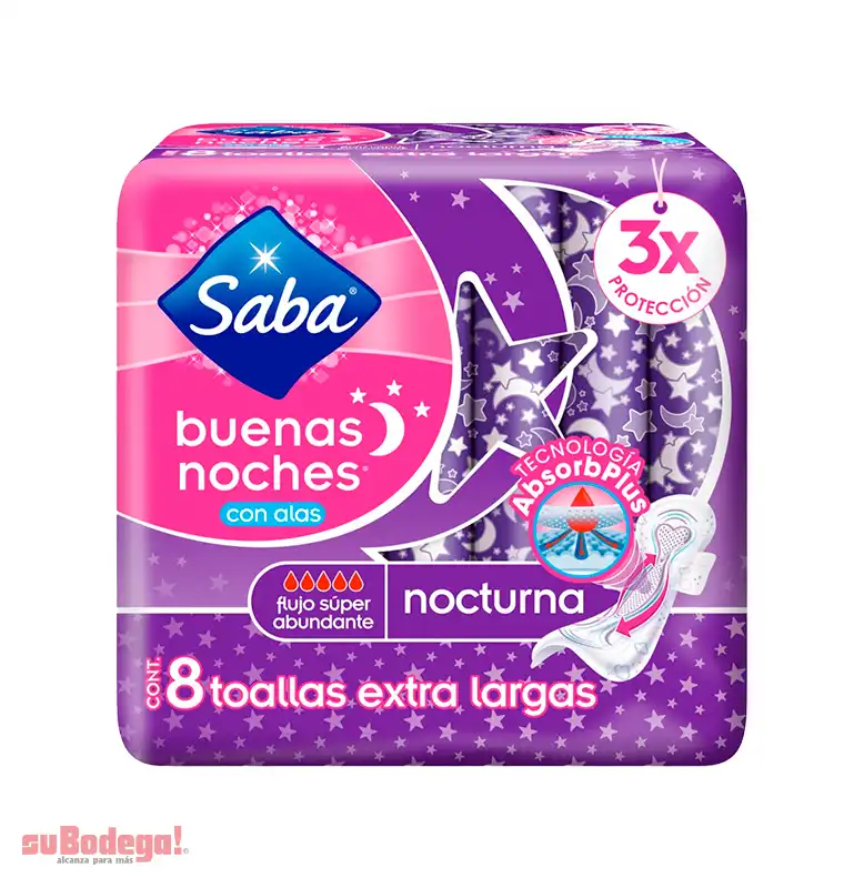 Toalla Sanitaria Saba Buenas Noches con Alas 8 pz.