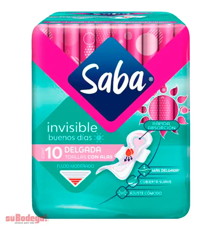 Toalla Sanitaria Saba Invisible con Alas 10 pz.