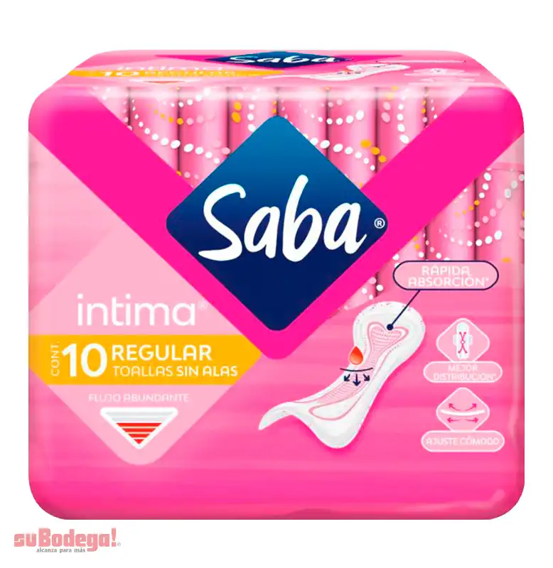 Toalla Sanitaria Saba Intima Regular sin Alas 10 pz.