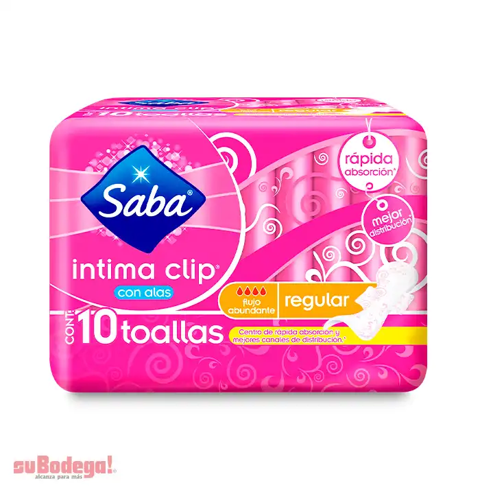 Toalla Sanitaria Saba Intima Clip Regular con Alas 10 pz.