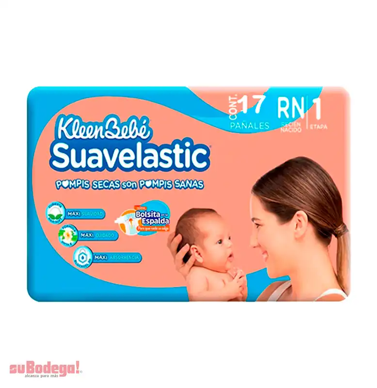 Pañal Kleen Bebé Suavelastic Max Unisex Recién Nacido 17 pz.