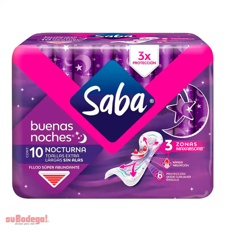 Toalla Sanitaria Saba Buenas Noches sin Alas 10 pz.