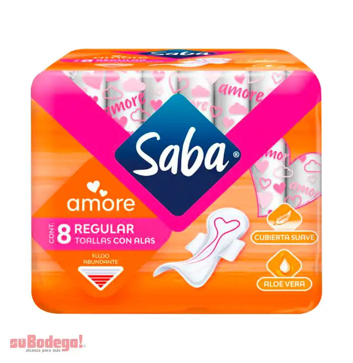 Toalla Sanitaria Saba Amore Regular con Alas 8 pz.