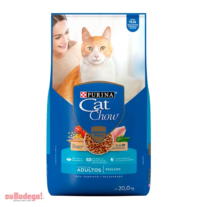 Cat Chow Defense Plus Alimento seco gatos adultos sabor pescado, bulto 20 Kg