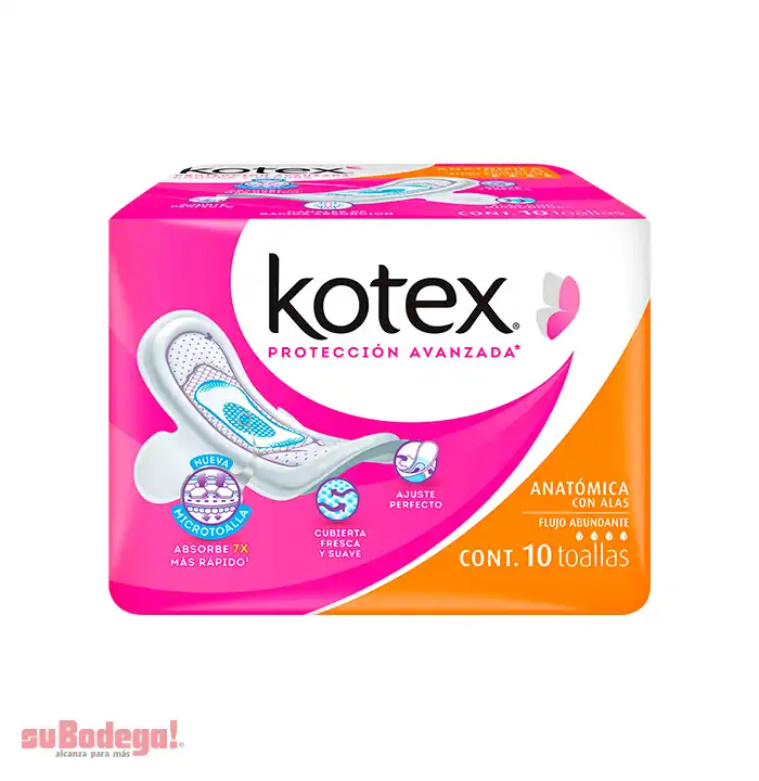 Toalla Sanitaria Kotex Anatómica con Alas 10 pz.