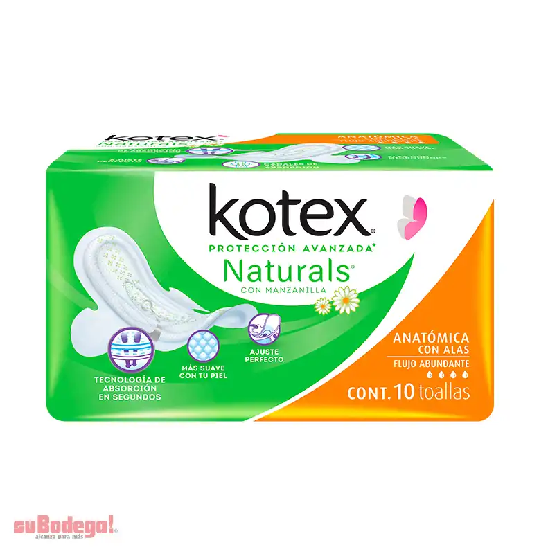 Toalla Sanitaria Kotex Anatómica Manzanilla con Alas 10 pz.