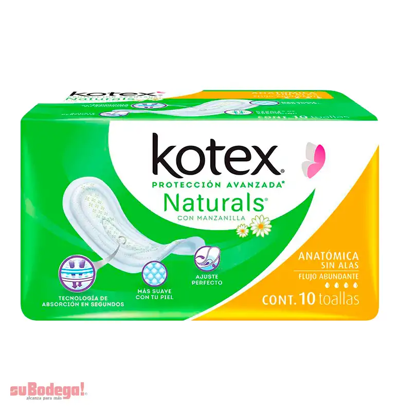 Toalla Sanitaria Kotex Anatómica Manzanilla sin Alas 10 pz.