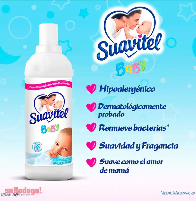 Suavizante De Ropa Suavitel Bebé Antibacterial 850 Ml