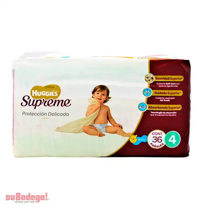 Pañal Huggies Supreme Puré Niño Etapa 4 36 pz.