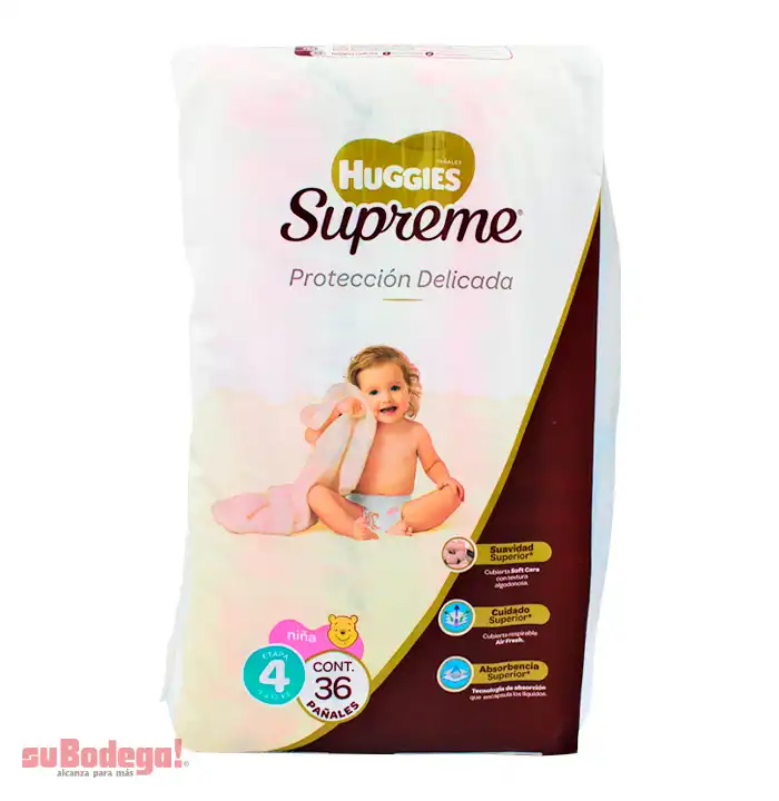 Pañal Huggies Supreme Puré Niña Etapa 4 36 pz.