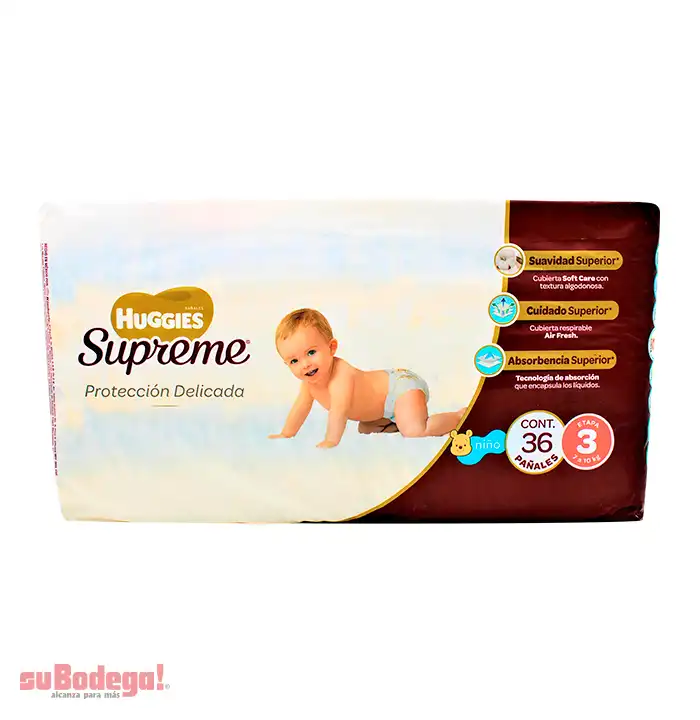 Pañal Huggies Supreme Puré Niño Etapa 3 36 pz.