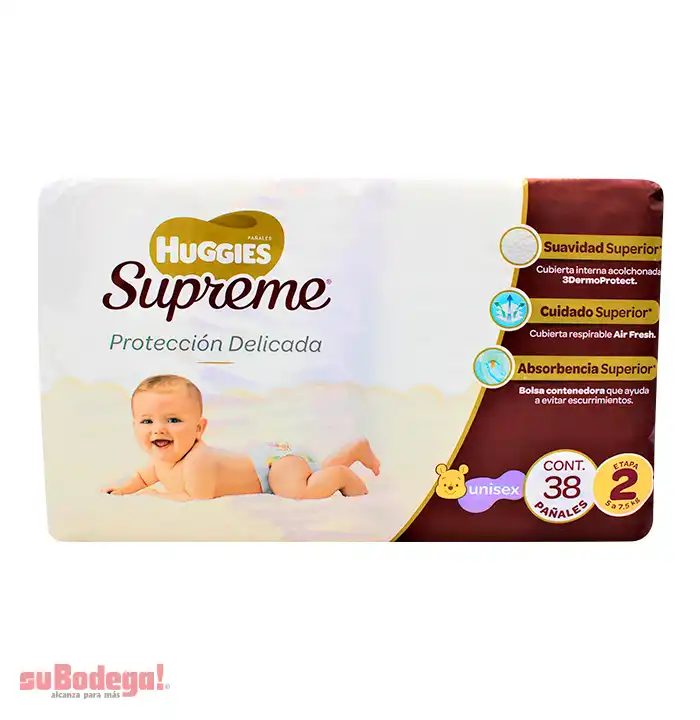 Pañal Huggies Supreme Puré Unisex Etapa 2 36 pz.