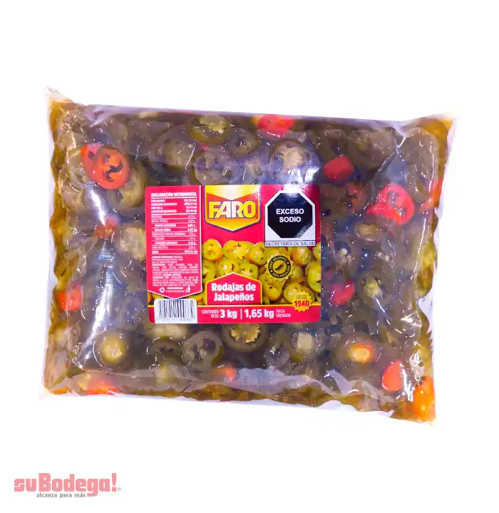 Chiles Jalapeños Rodajas Faro Bolsa 3 kg.