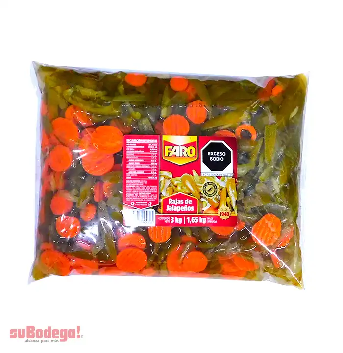 Chiles Jalapeños Rajas Faro Bolsa 3 kg.