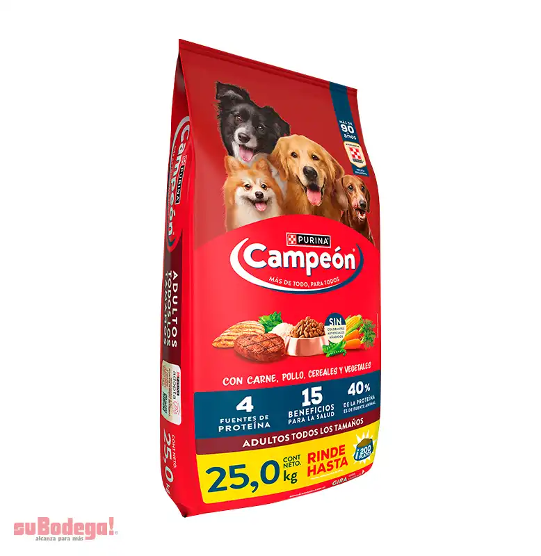 Campeón Alimento seco Perros adultos todos los tamaños, carne y pollo, bulto 25 Kg