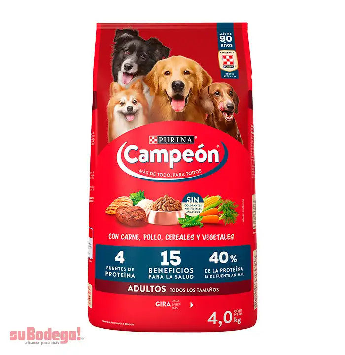 Campeón Alimento seco Perros adultos todos los tamaños, carne y pollo, bulto 4 Kg