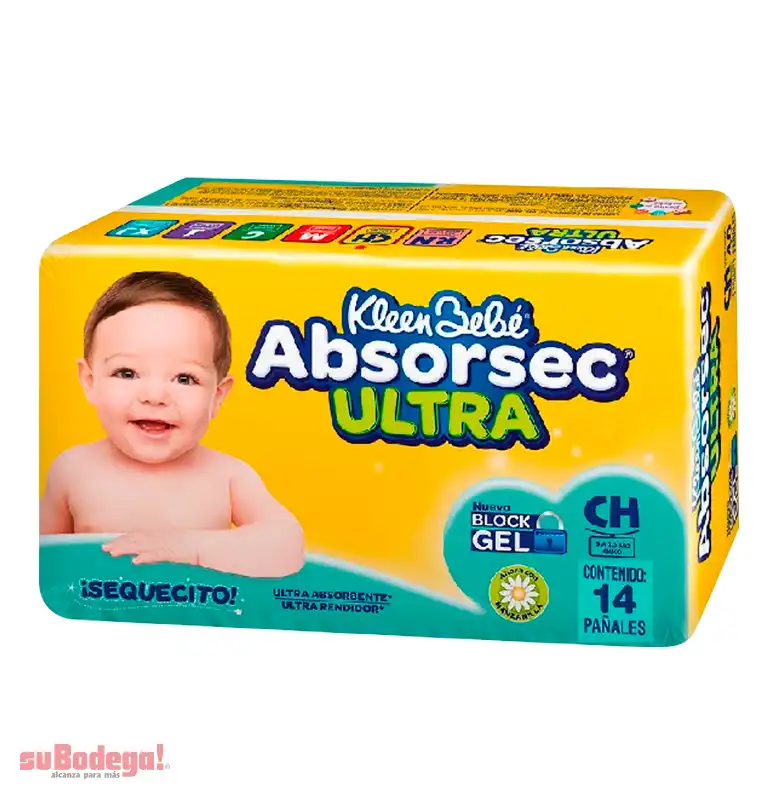 Pañal Kleen Bebé Absorsec Unisex Chico 14 pz.