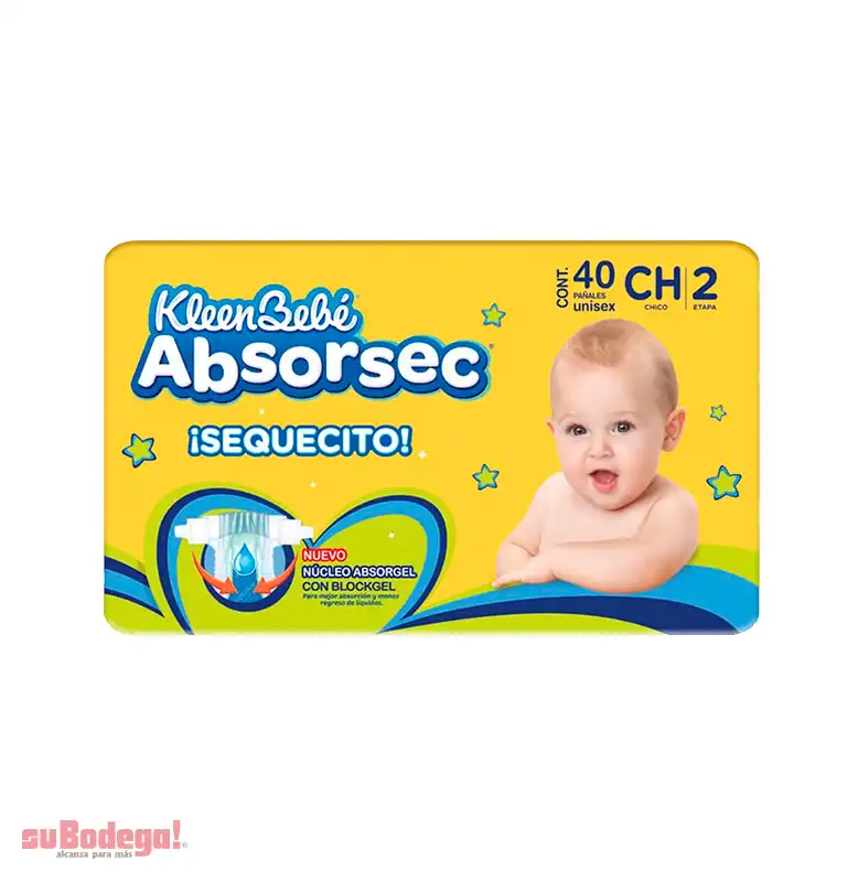 Pañal Kleen Bebé Absorsec Chico 40 pz.