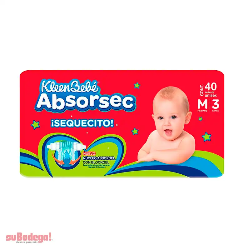 Pañal Kleen Bebé Absorsec Mediano 40 pz.