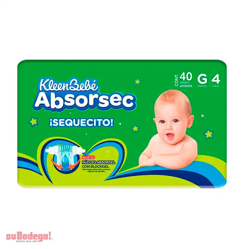 Pañal Kleen Bebé Absorsec Grande 40 pz.