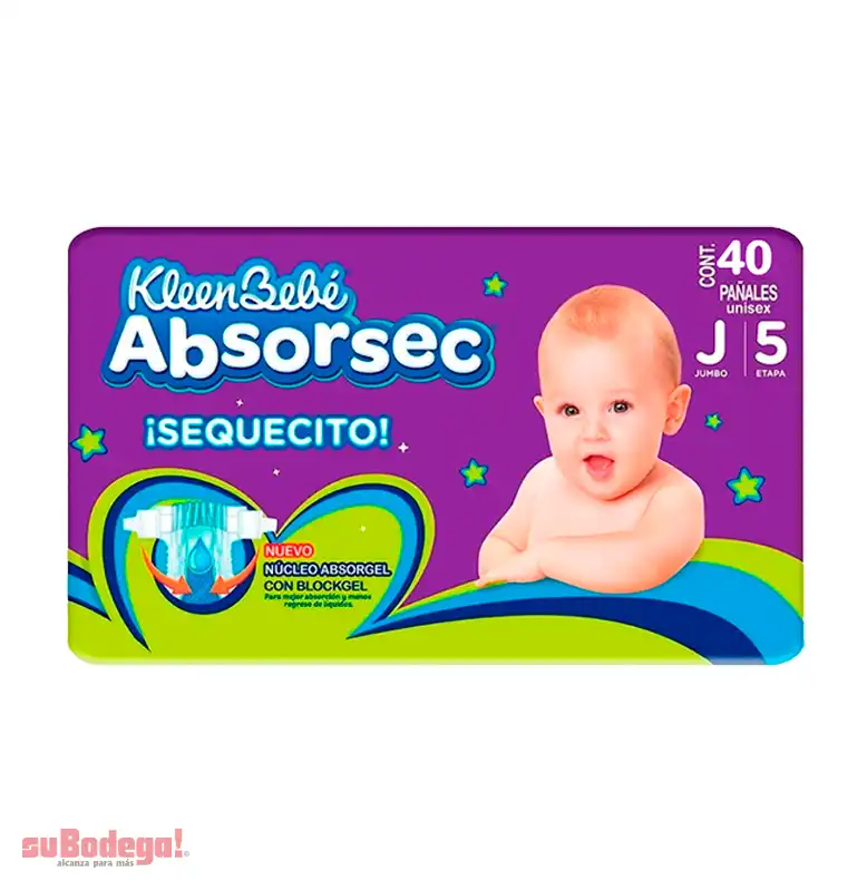 Pañal Kleen Bebé Absorsec Jumbo 40 pz.