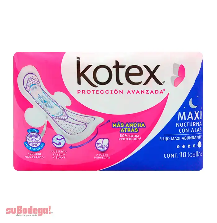 Toalla Sanitaria Kotex Maxi Día y Noche con Alas 10 pz.