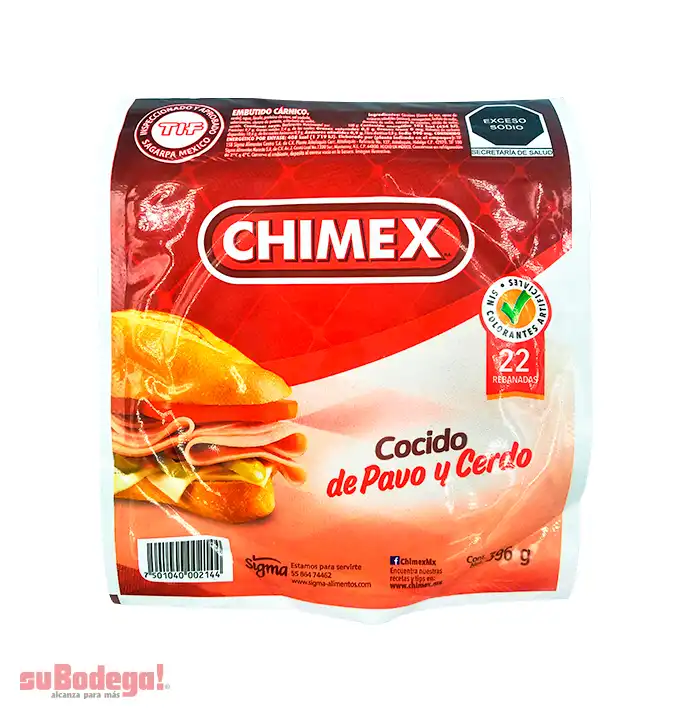 Jamón de Pavo y Cerdo Cocido Chimex 396 gr.