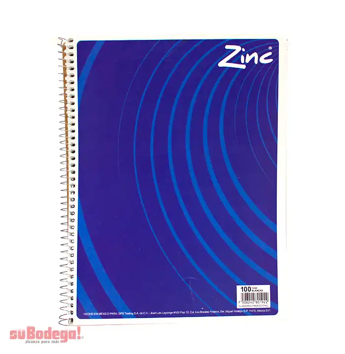 Cuaderno Zinc Profesional Cuadro Grande 100 Hojas.