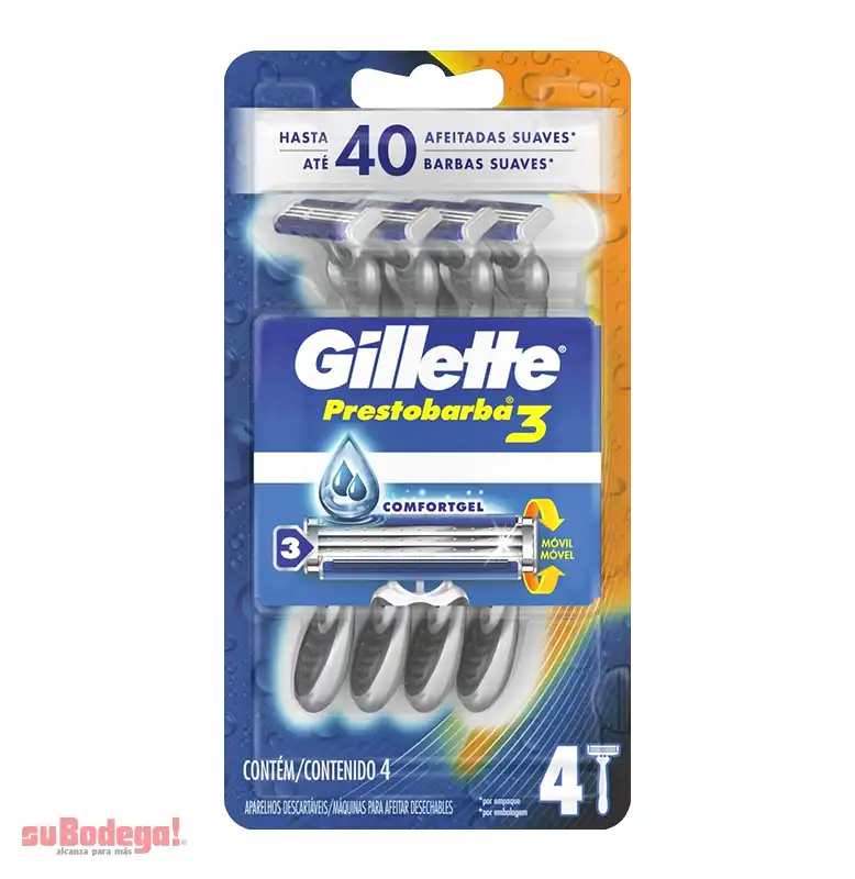 Rastrillo Gillette Prestobarba3 4 pz.