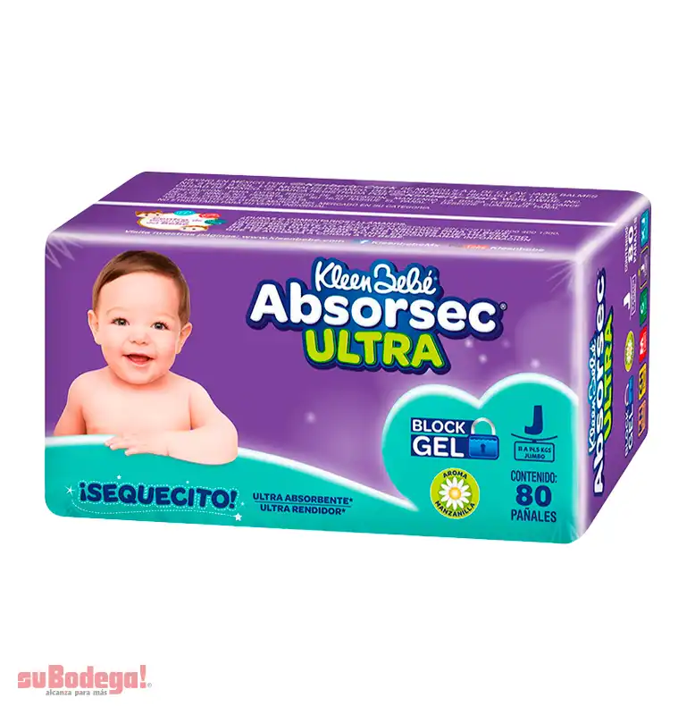 Pañal Kleen Bebé Absorsec Ultra Jumbo 80 pz.