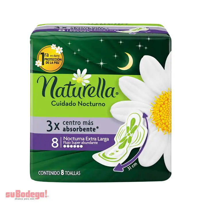 Toalla Sanitaria Naturella Nocturna con Alas 8 pz.