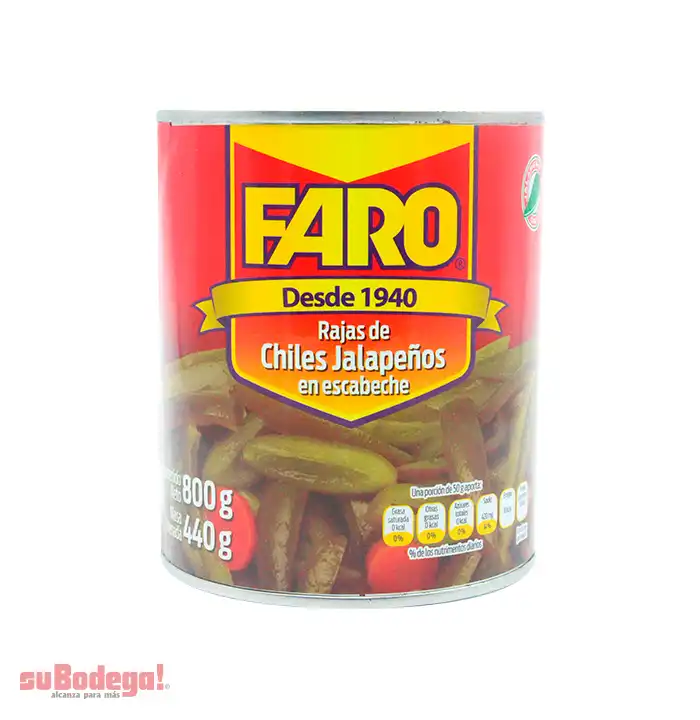 Chiles Jalapeños Rajas Faro 800 gr.