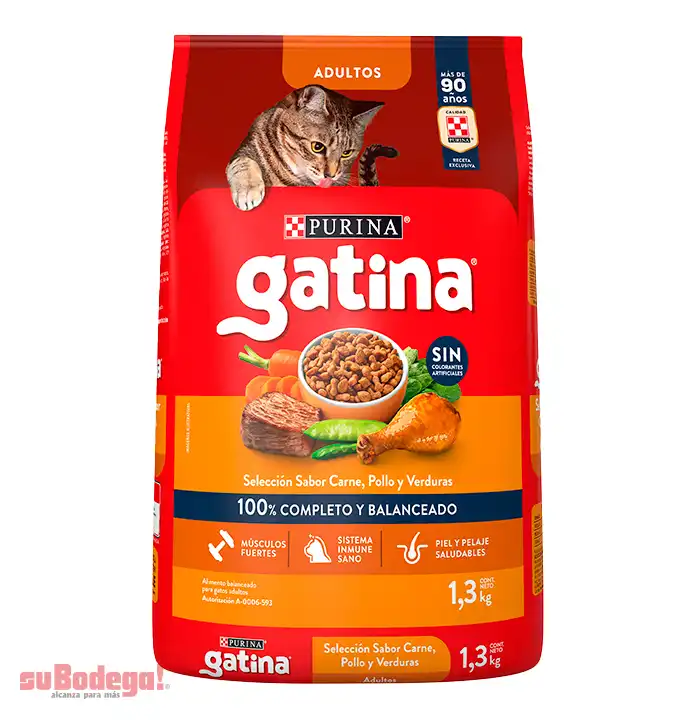 Gatina Alimento Seco para gatos sabor pollo a la jardinera, 1.3 Kg