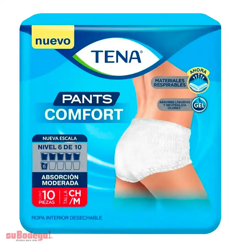 Pañal Tena Confort Ropa Interior Mediano 10 pz.