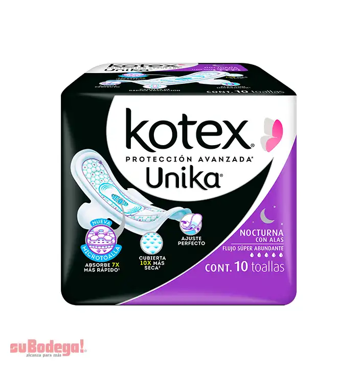 Toalla Sanitaria Kotex U by Nocturna con Alas 10 pz.