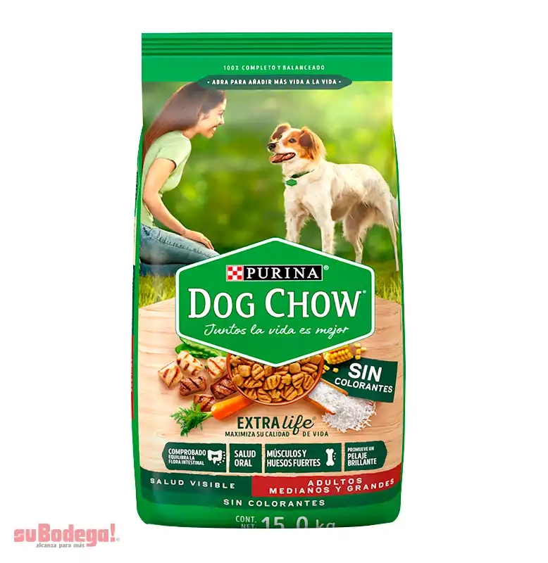 Dog Chow Alimento seco perros adultos medianos y grandes, bulto 15 Kg
