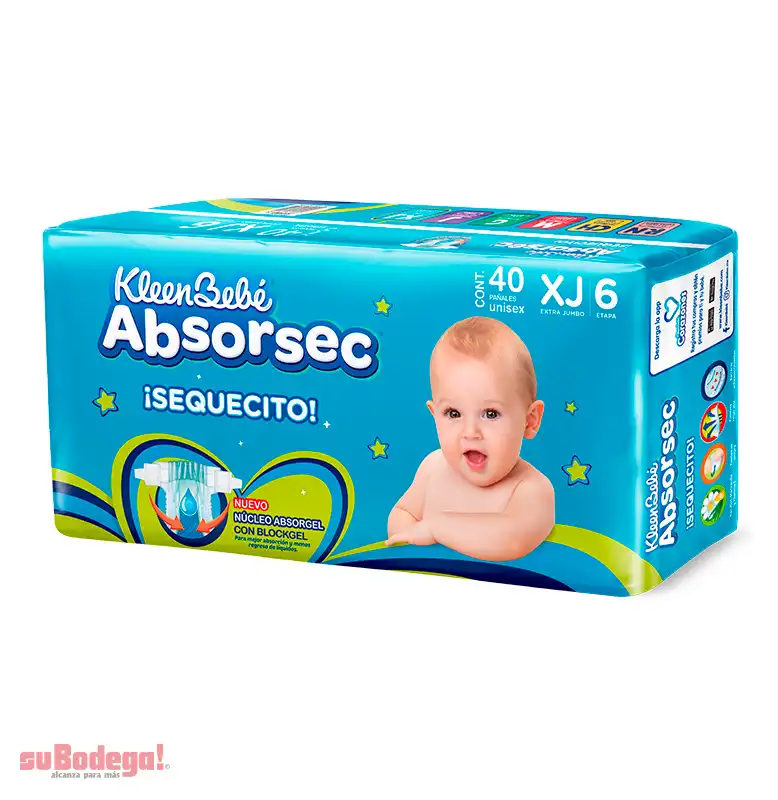 Pañal Kleen Bebé Absorsec Ultra Extra Jumbo 40 pz.