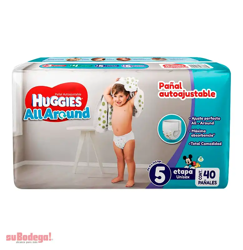 Pañal Huggies All Around Unisex Etapa 5 40 pz.