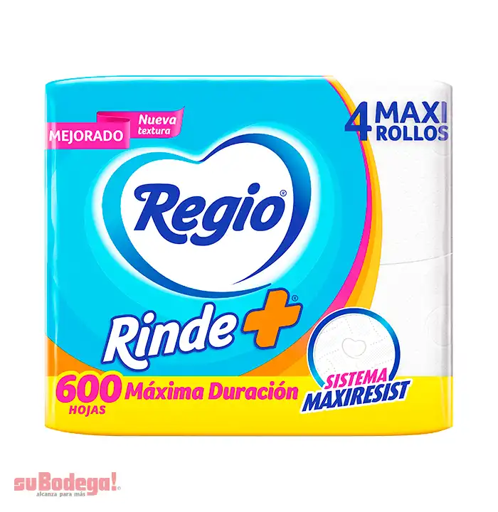 Papel Higiénico Regio Rinde Más 600 H. 4 Rollos.