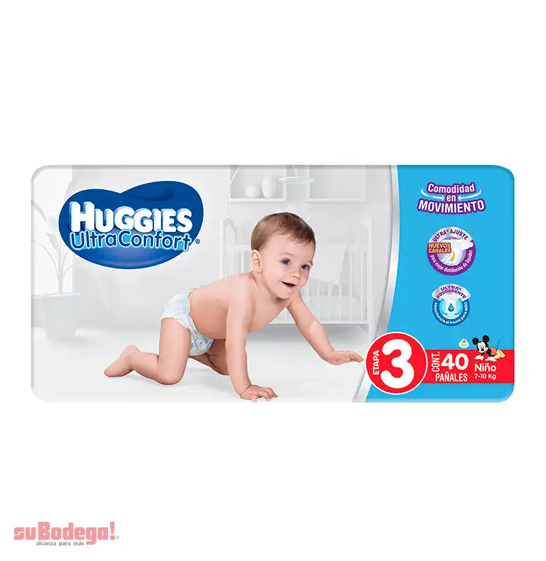 Pañal Huggies Ultraconfort Niño Etapa 3 40 pz.