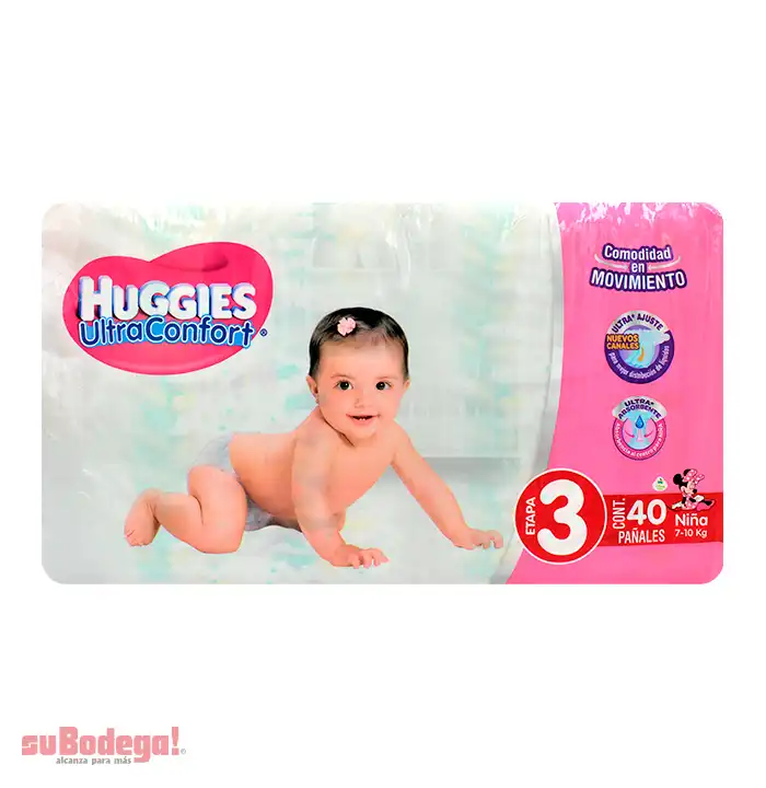 Pañal Huggies Ultraconfort Niña Etapa 3 40 pz.