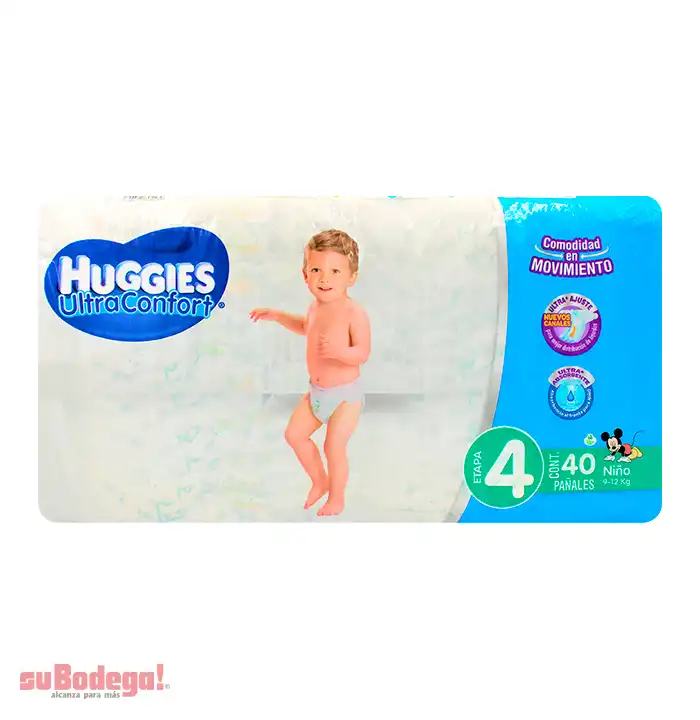 Pañal Huggies Ultraconfort Niño Etapa 4 40 pz.