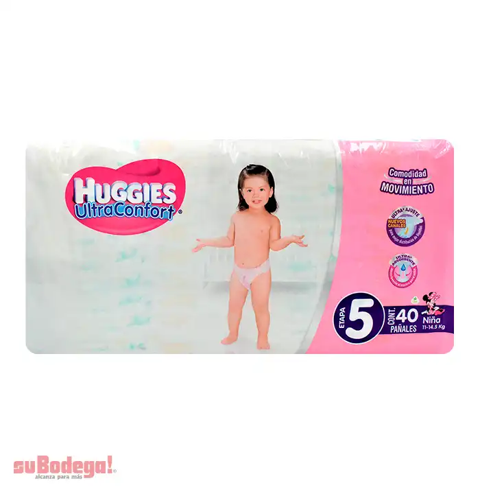 Pañal Huggies Ultraconfort Niña Etapa 5 40 pz.