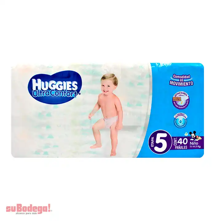 Pañal Huggies Ultraconfort Niño Etapa 5 40 pz.