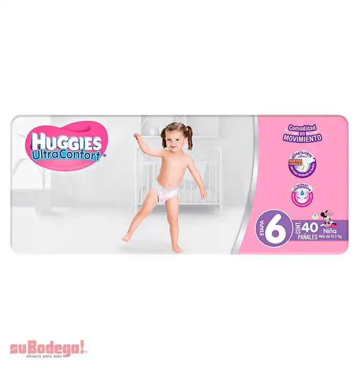 Pañal Huggies Ultraconfort Niña Etapa 6 40 pz.