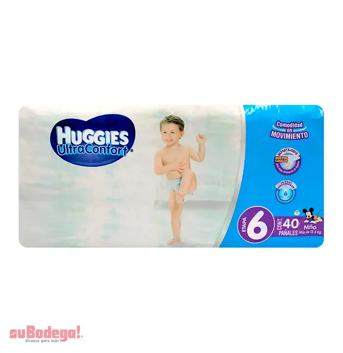 Pañal Huggies Ultraconfort Niño Etapa 6 40 pz.